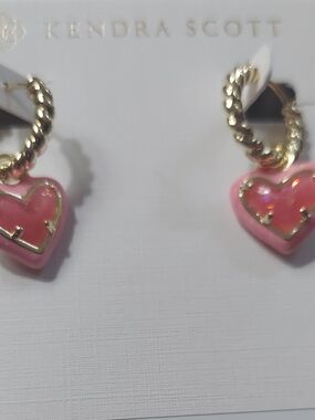 Kendra Scott Pink Heart Hoop Earrings with Gold Accents